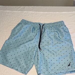 Nautica Men's Aqua Swim Trunks with Navy Accents